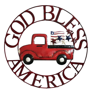 God Bless America Red Truck Welcome Wheel